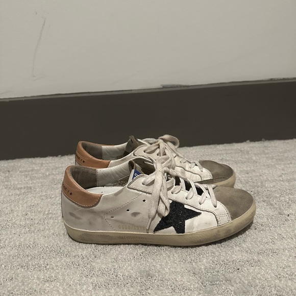 Golden Goose Women's Super-Star with Black Glitter Star and Pink Heel Tab - Picture 6 of 7